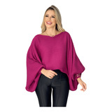 Poncho Kimono Tricot Mousse Tricô Inverno Lindo Feminino