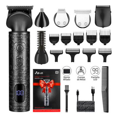 All-in® Rasuradora Electrica Cortadora de Cabello Pelo Profesional Afeitadora Barba Maquina para Cortar Cabello Nariz Cuerpo Recargable Inalámbrica 6 En 1 Negra Regalo B-0725 | Meses sin interés