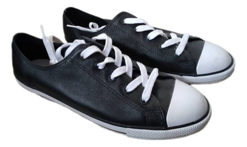 Zapatillas Converse All Star Cuero Negras Y Blancas De Mujer