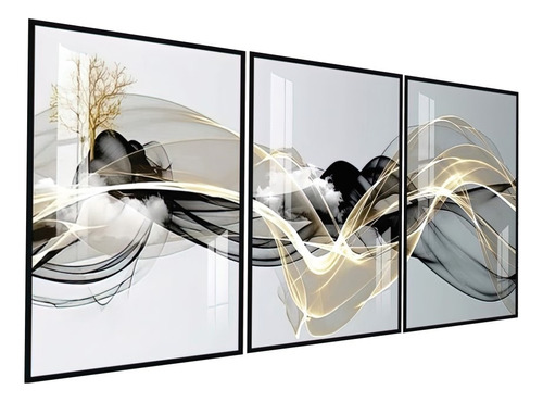 Quadros Decorativos Sala Abstrato Linha Gold Luxo Promoção