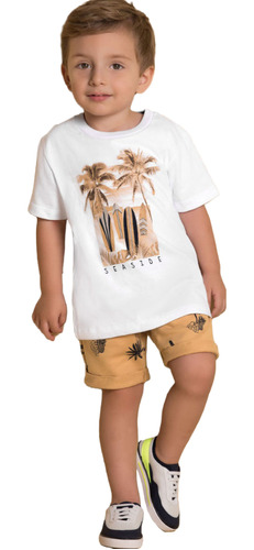 Conjunto Infantil Menino Verão Camiseta E Bermuda Moletom