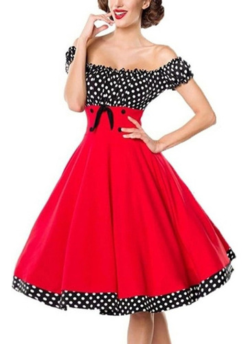 Maxi Vestido Vintage De Lunares Estilo Hepburn Con Cintura