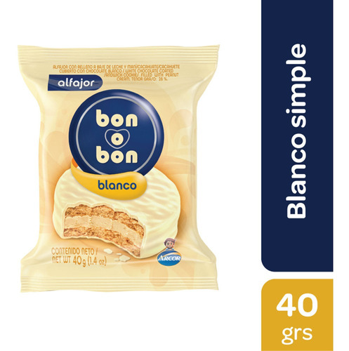 Alfajor Bon O Bon Simple Blanco X30un- Kiosco Full7x24