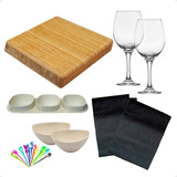 Kit De Picada Tabla Madera Copas Bowls Pinches De Copetin