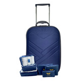 Mala Viagem De Bordo Pequena 55x35x25cm + Kit Organizadores Cor Azul