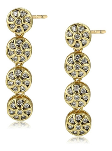 Aretes Colgantes Oro 14k Lam Swarovski Calidad Premium Mujer