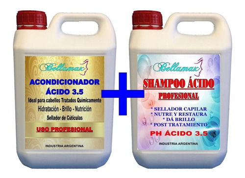 Bidon Shampoo Acido + Crema Ácida Profesional 5 Litros