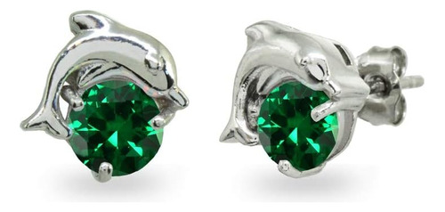 Aretes Redondos De Plata Esterlina De Cuarzo Verde Sintético