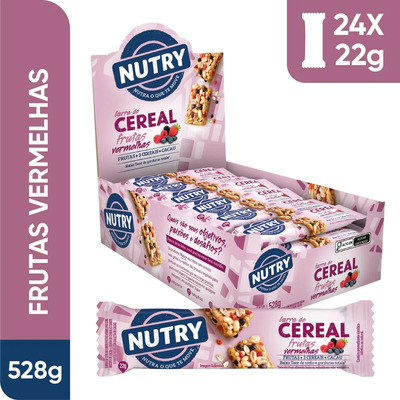 Barra de Cereais Nutry Frutas Vermelhas 24 x 22g - Com 3 Cereais, Frutas e Cacau | MercadoLivre