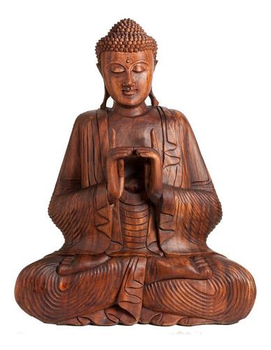 Escultura Estátua Buda Decorativo Madeira Decoração - 63cm