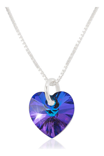 Collares Mujer Solitario Corazoncito Swarovski Cadena Plata 