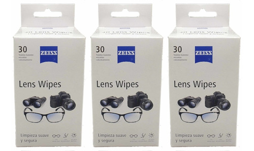 90pz 3xcaja-30 Toallas Humeda Zeiss Wipes Paño Pantalla Lent