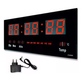 Reloj Digital Pared Luz Led Hora Fecha Temperatura 37x20cm Reloj De Pared Trabajo Leon Import