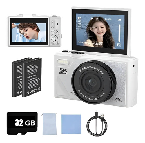 Vídeo Cámara Digital 5k 75mp Flash Autofocus Cargador Sefies