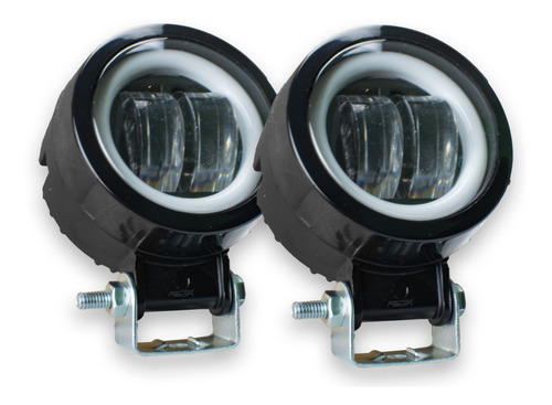 Par Faros 2 Led Redondo Lupa Funcion Fijo Y Estrobo Aro Cob