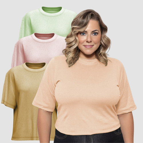 Kit 3 Camisetas Feminina Plus Size Camisa Basica Algodao 