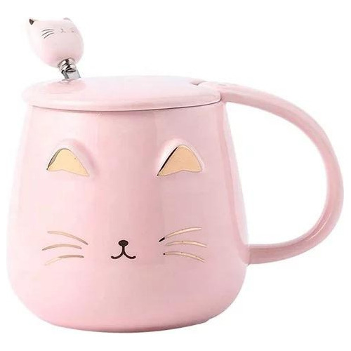 Taza Mug Gatito Con Tapa Y Cuchara Kawaii 