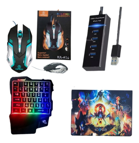 Mobilador Completo Teclado Mouse Led Rgb Hub Mouse Pad Gamer