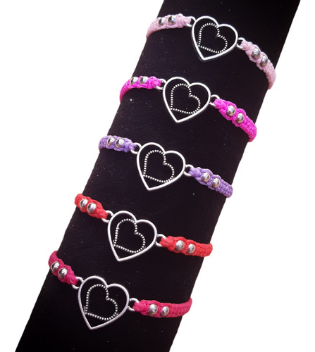 6 Pulseras Tobilleras Corazones De Acero E Hilo Regulables