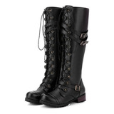 Botas De Combate De Cuero Steampunk Con Hebillas Y Cordones