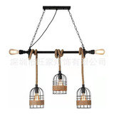 Lampara Colgante Rustica Industrial Metal Cañamo 5 Luces