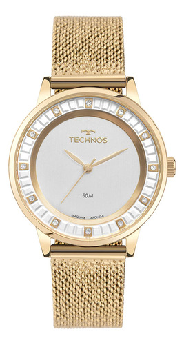 Relógio Technos Feminino Brilho Dourado - 2035mzc/1k Bisel Prata