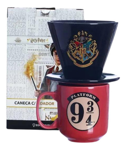 Caneca Harry Potter Plataforma 9 3/4 Coador Hogwarts P/ Café