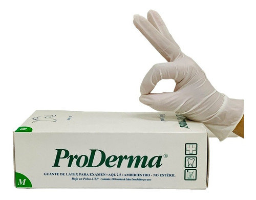 Guante De Latex No Estéril Proderma Mediano Con 100 Piezas