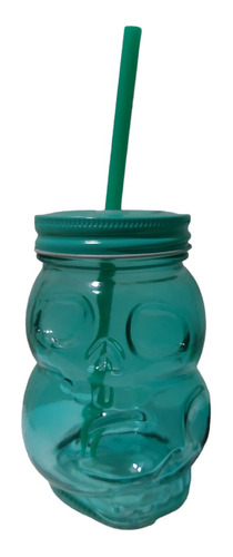 Pack 2 Vasos Vidrio Calavera Con Popote Halloween Bebidas