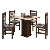 Conjunto Mesa E 4 Cadeiras Zamarchi, Tabaco E Floral