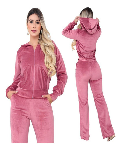 Conjunto Plush Plus Size Inverno Frio Veludo Com Capuz Ziper