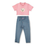 Conjunto Feminino Infantil Com Calça E Cropped