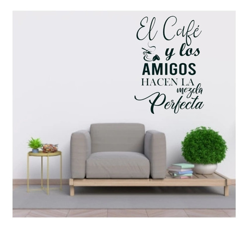 Vinil Decorativo Pared Frase Cafe Y Amigos 41x58cm 