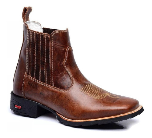 Bota Texana Country Botina Masculina Bico Quadrado+carteira.