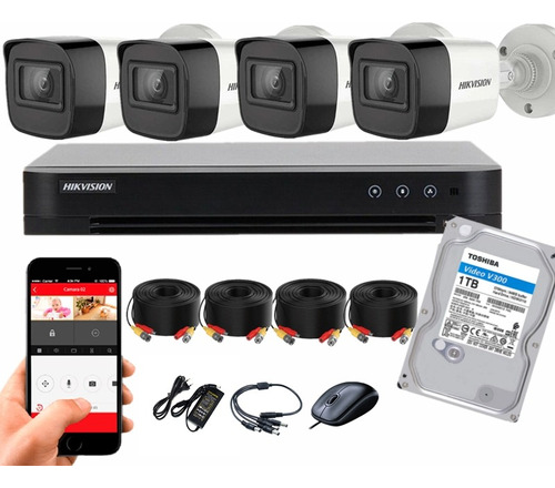 Cctv Kit Hikvision Dvr + 4 Cam 1080p 2mp Con Disco Duro 1tb