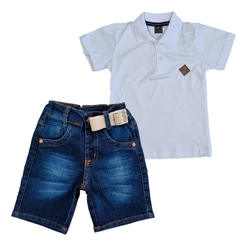 Camiseta Polo Infantil  + Shorts Elastano Com Cinto
