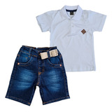 Camiseta Polo Infantil  + Shorts Elastano Com Cinto