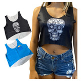 Kit 2 Regatas Cropped Top Moda Básica Casual Dia A Dia