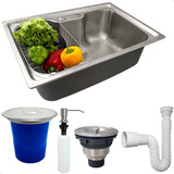 Kit Cozinha Cuba Inox Lixeira De Embutir 5l Dispenser 500ml