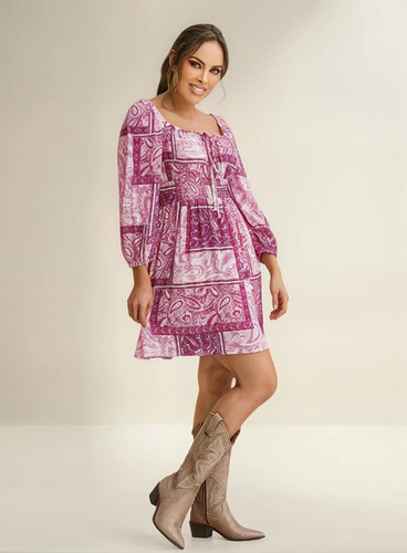 Vestido Textura Paliacate Rosa Cklass 99138 Mujer
