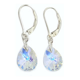 Aros Con Cristal Swarovski Gota 12mm Plata 925