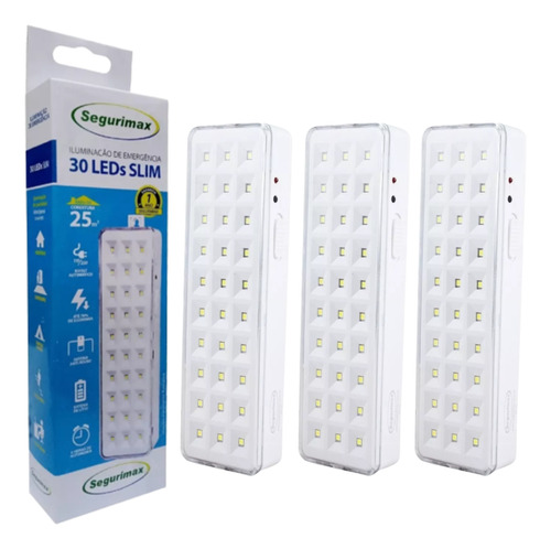 Kit 3 Luminária Lampada 30 Leds Luz Emergência Recarregável