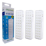 Kit 3 Luminária Lampada 30 Leds Luz Emergência Recarregável