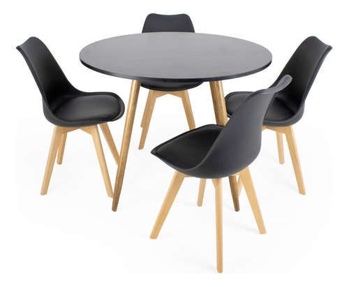 Conjunto Mesa Redonda Madeira 1m + 4 Cadeiras Leda Saarinen