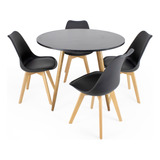 Conjunto Mesa Redonda Madeira 1m + 4 Cadeiras Leda Saarinen