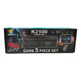 Kit Gamer 5 En 1 K2100 Teclado Mouse Auricular Porta Celular