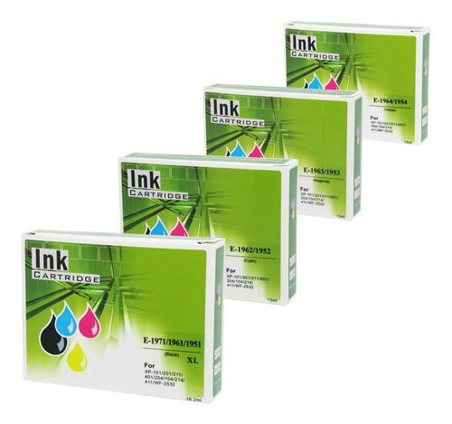 Pack 4 Cartuchos Tinta 196 Xl Negro Y 195 Colores Para Epson