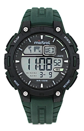 Reloj Mistral Hombre Deportivo Gdx-daq-03 Silicona 100m Color De La Malla Verde Color Del Bisel Negro