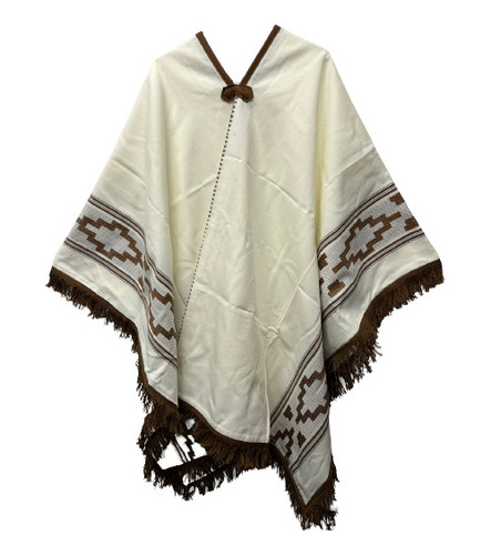 Poncho Incaico Adulto Guarda Pampa Unisex Beige C/ Marron