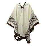 Poncho Incaico Adulto Guarda Pampa Unisex Beige C/ Marron